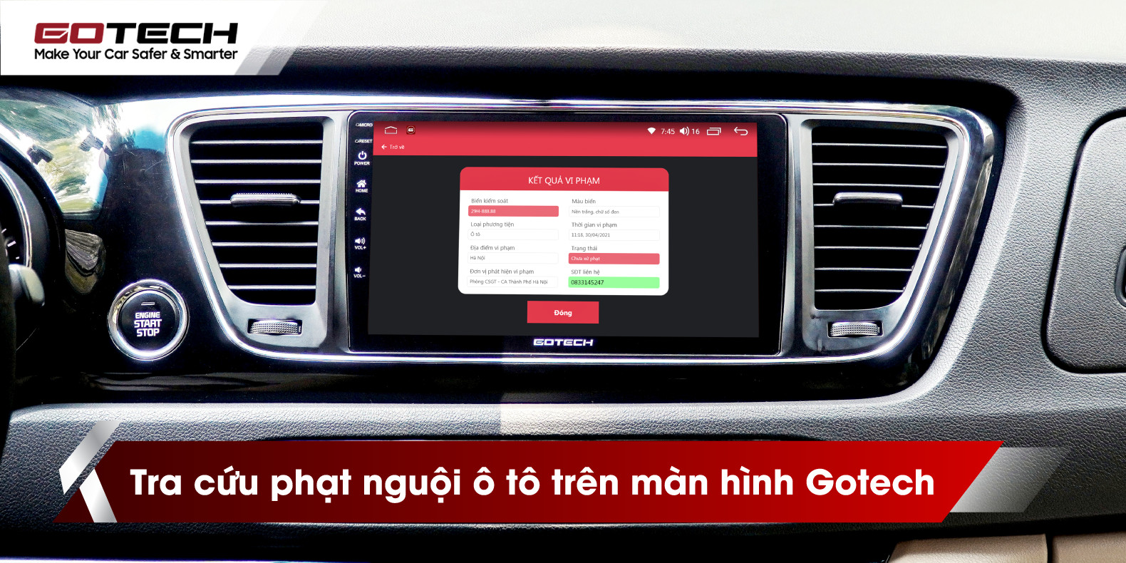 Phần mềm tra cứu phạt nguội ô tô trên màn hình ô tô Gotech